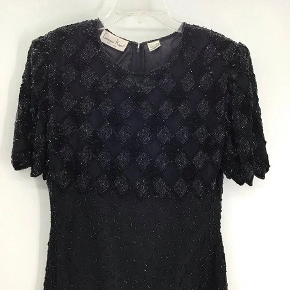 Laurence Kazar Vintage Silk Beaded Sequins Cocktail Party Dress Size Medium - Picture 3 of 11